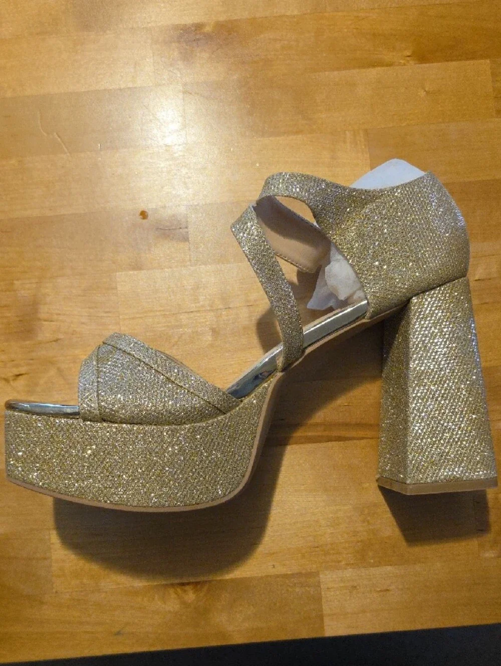 Gold Glitter Platform Block Heel Sandals